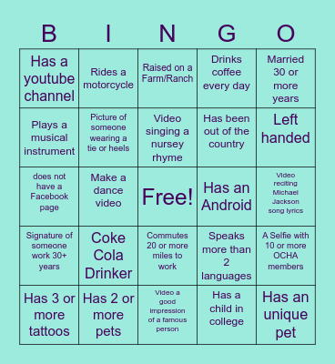 OCHA FAMILY Bingo Card