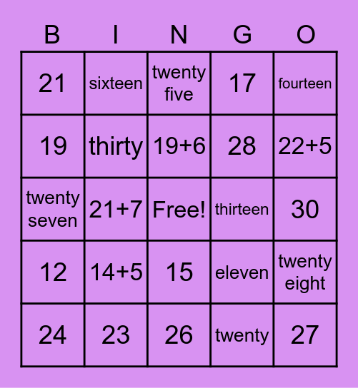 Bingo 11 to 30 Bingo Card