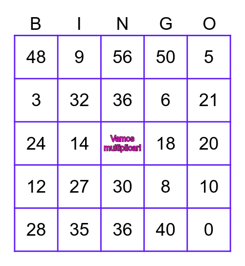 Tabuada divertida Bingo Card