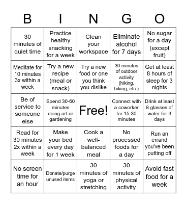 WELLNESS Bingo Card