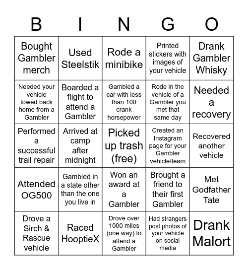 G500 Bingo Card