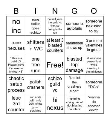 guild o3s Bingo Card