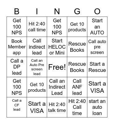 Outbound Bingo Card