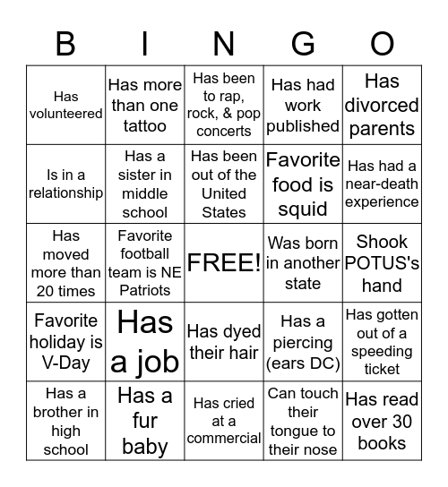 Mrs. C-B's Get to Know You Bingo! Bingo Card