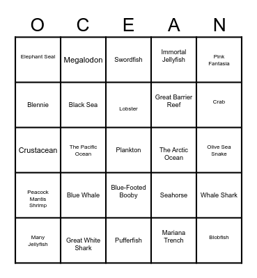 An Ocean of Wonders Bingo Card