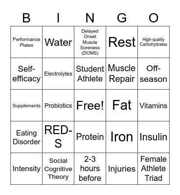 Sports Nutrition Bingo Card