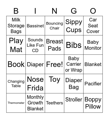 Baby Shower Bingo Card