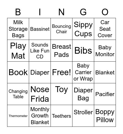 Baby Shower Bingo Card