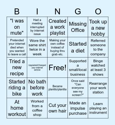 How's Your WFH Bingo Card