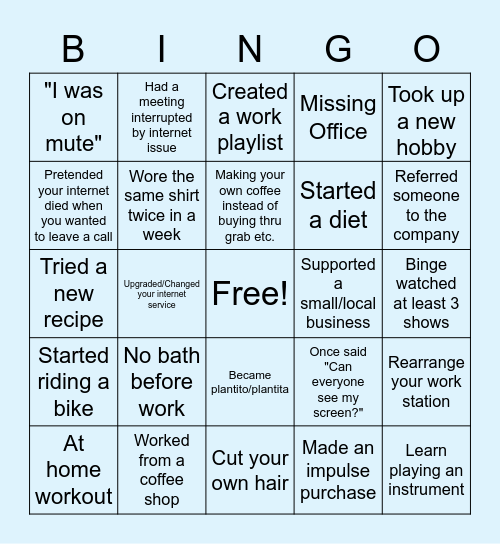 How's Your WFH Bingo Card