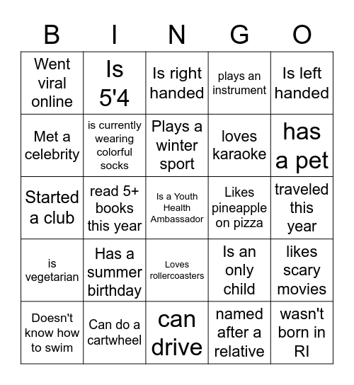 YHA BINGO Card