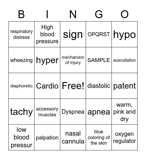 EMR Bingo Card