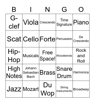 Musical Bingo Card