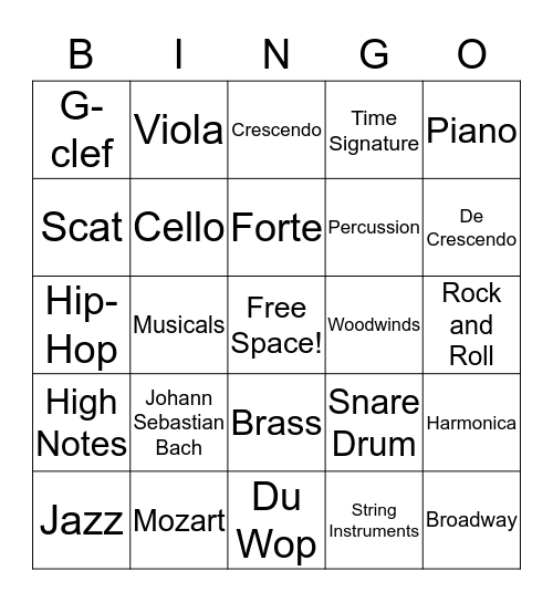 Musical Bingo Card
