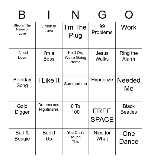 HIP HOP MUSIC Bingo Card