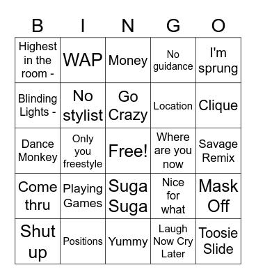Musical Bingo Card