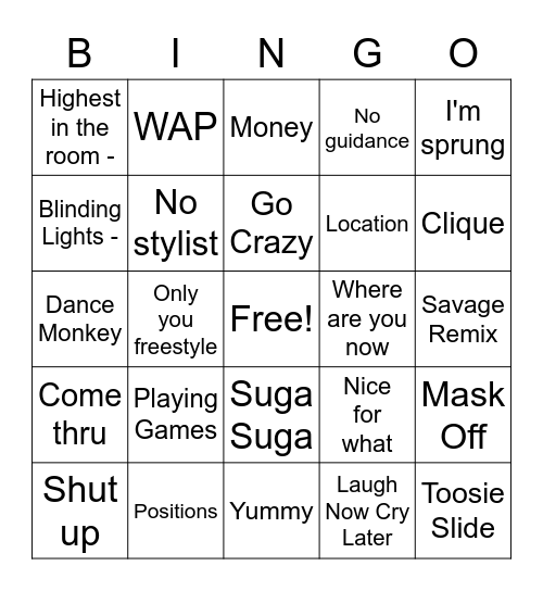 Musical Bingo Card