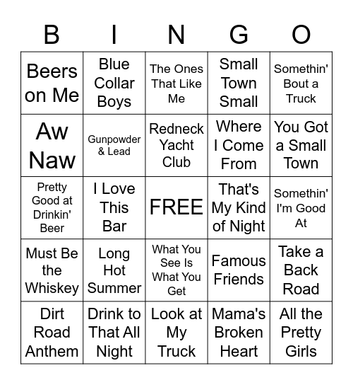 COUNTRY MUSIC NIGHT Bingo Card
