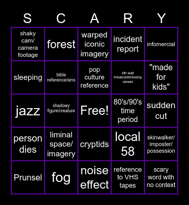 Analog Horror Bingo Card