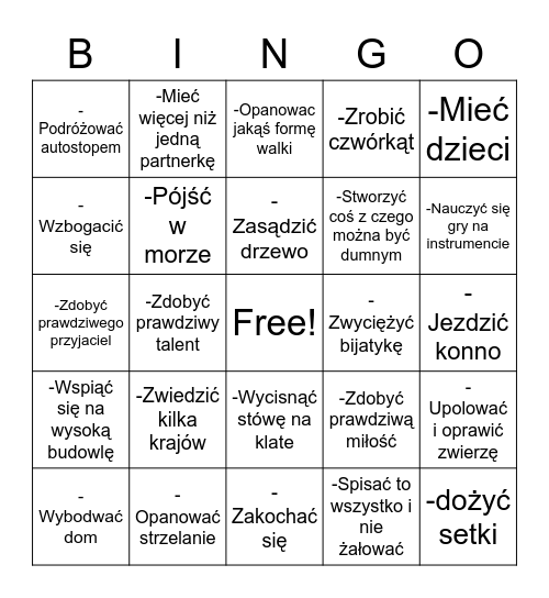 Udane Życie Bingo Card