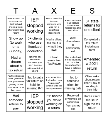 Tax Season Bingo! Bingo Card