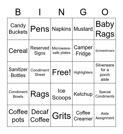 Cabinet Bingo Card