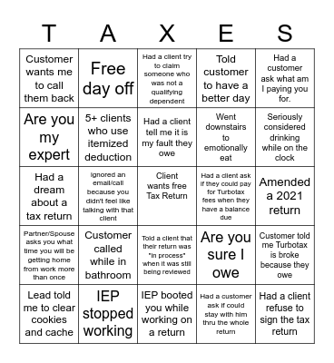 Tax Season Bingo! Bingo Card