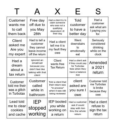 Tax Season Bingo! Bingo Card