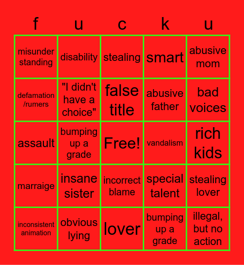 family night Bingo Card