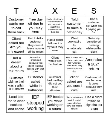 Tax Season Bingo! Bingo Card
