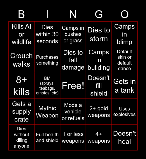 Untitled Bingo Card