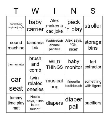WILD THINGS Bingo Card