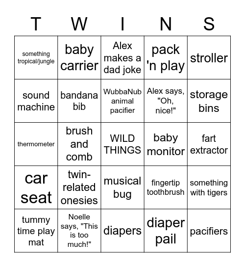 WILD THINGS Bingo Card