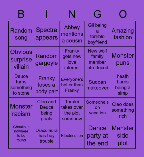 monster Bingo Card