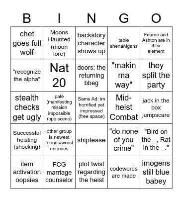 c3e20: HEIST TIME Bingo Card