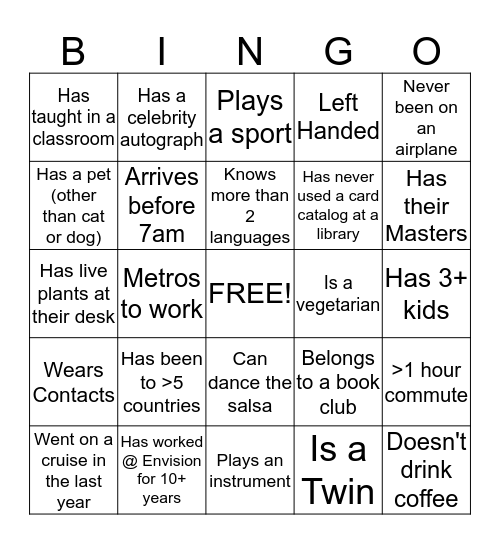 Envision Bingo Card