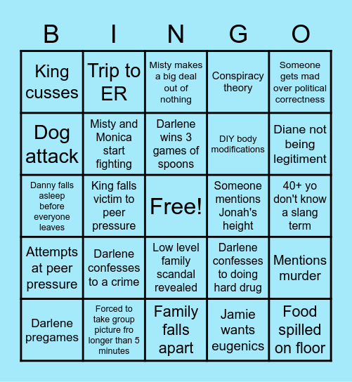 LeClair (?) Family gathering Bingo Card