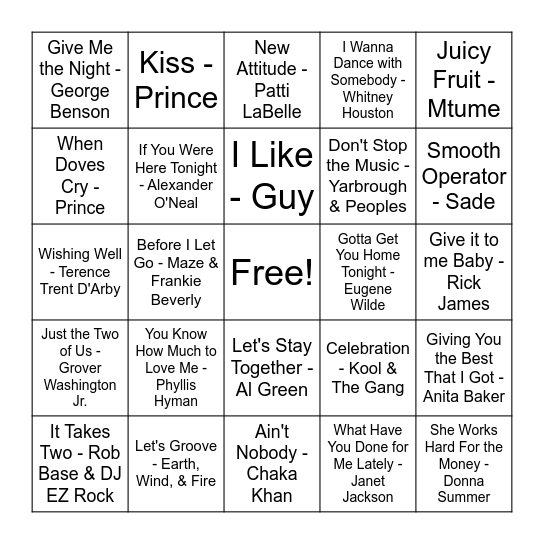 80's Music Bingo Card