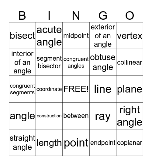 Geometry Vocabulary!! Bingo Card
