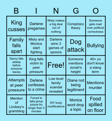 LeClair (?) Family gathering Bingo Card