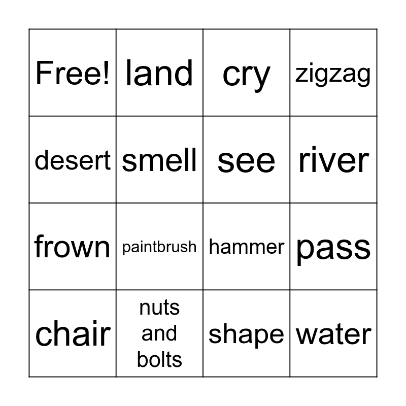 Unit 5 - 8 Words Bingo Card