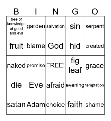 Adam & Eve bingo Card