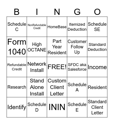 ProSeries Tax Bingo Card