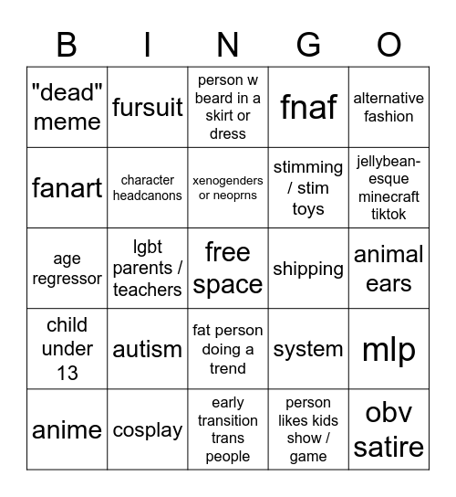 cringe comp bingo Card