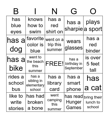Get to Know Your Peer Bingo Card