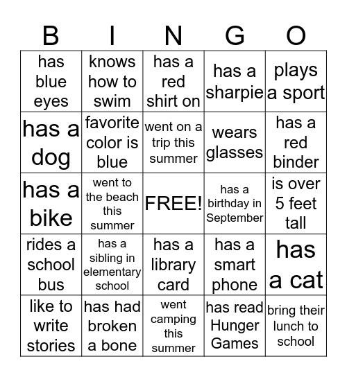 Get to Know Your Peer Bingo Card
