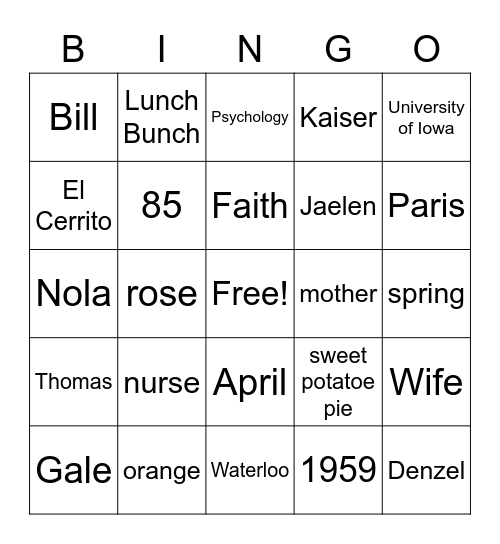Gale's Seaside Birthday Bingo Card