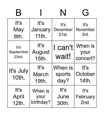 Grade 6. When is Earth Day? Bingo Card