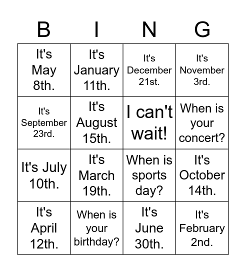 Grade 6. When is Earth Day? Bingo Card