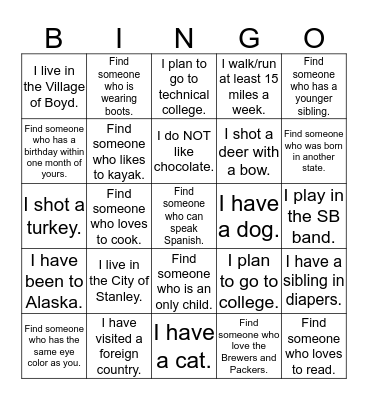 Icebreaker Bingo Card